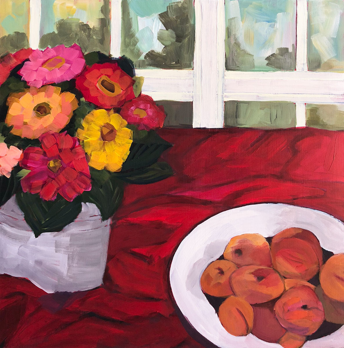 0890: Peaches & Zinnias on a Summer Day